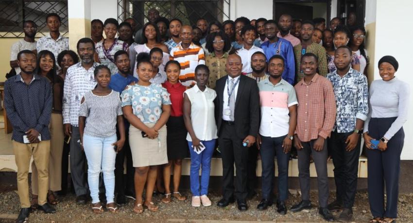 Professor Samuel Nii Ardey Codjoe in a group picture with the National Service Personnel